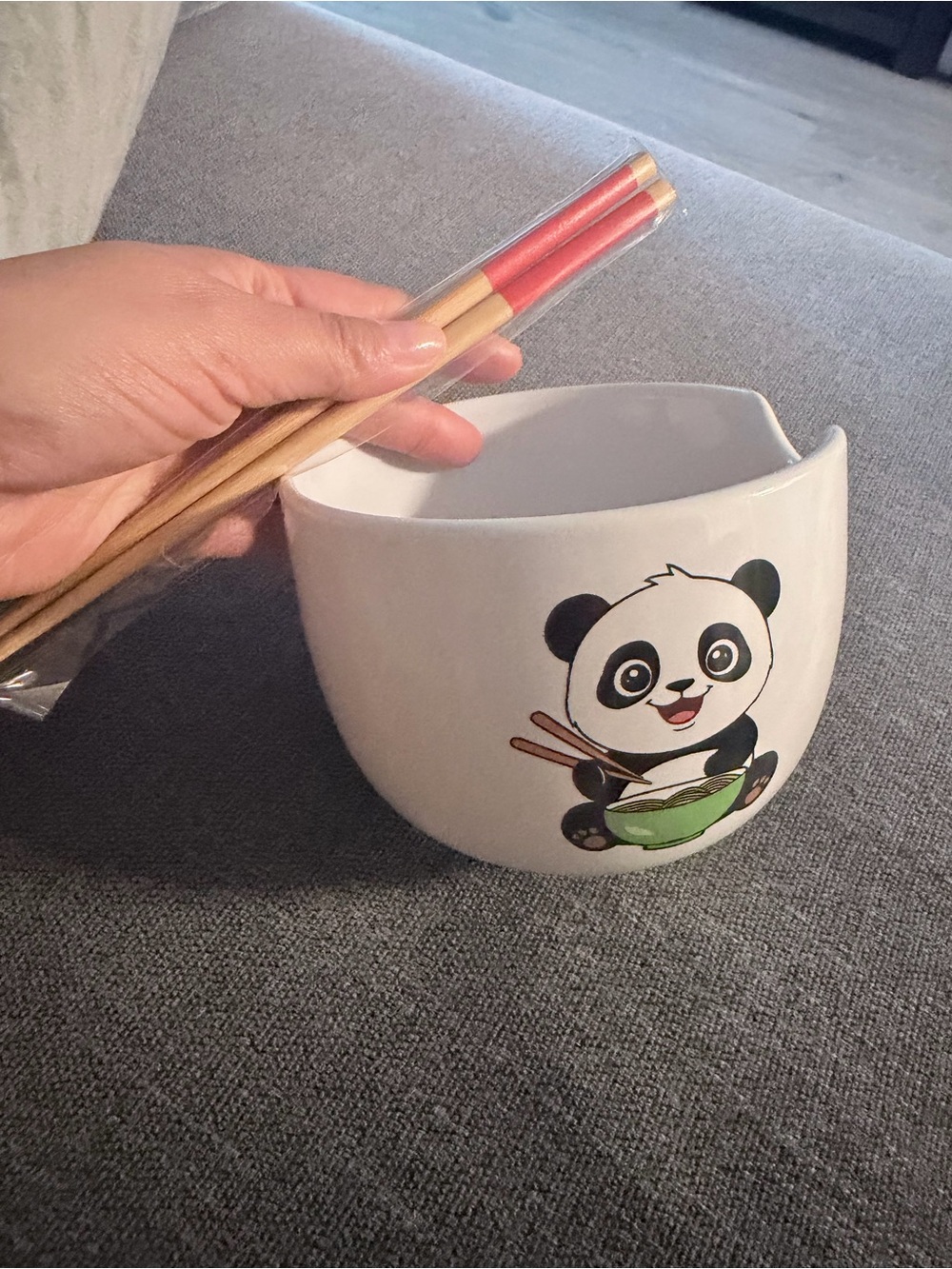 Panda Stoneware Noodle Bowl with Chopsticks – Microwave & Dishwasher Safe - Picture 7 of 9